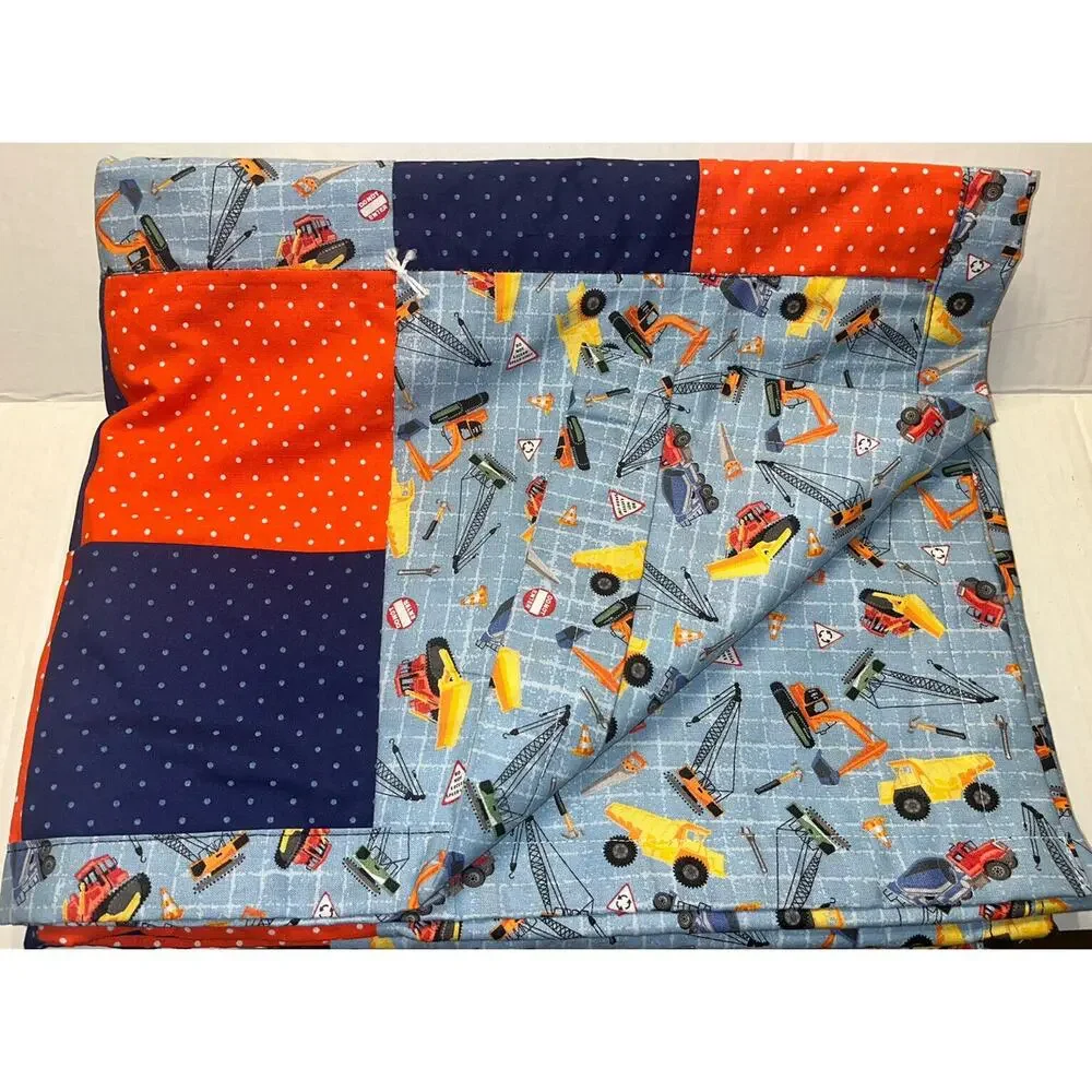 Handmade Quilt Trucks Tools Construction Blanket Blue Orange 50 1/2